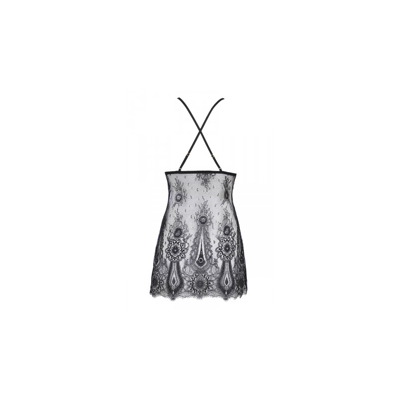 Nuisette dentelle et wetlook noire V-9789 - Axami