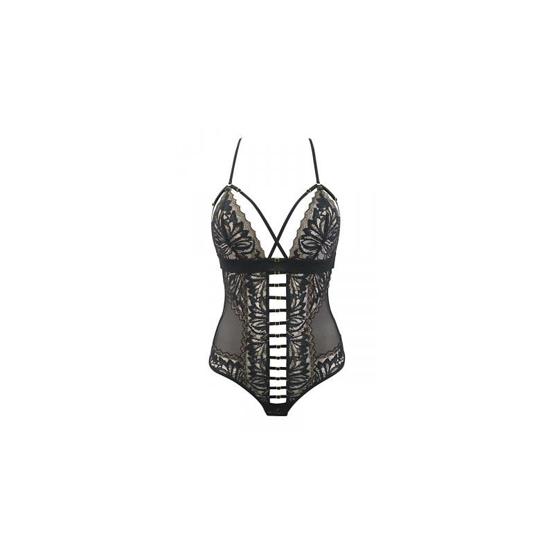 Body string tulle et dentelle noir V-10100 - Axami