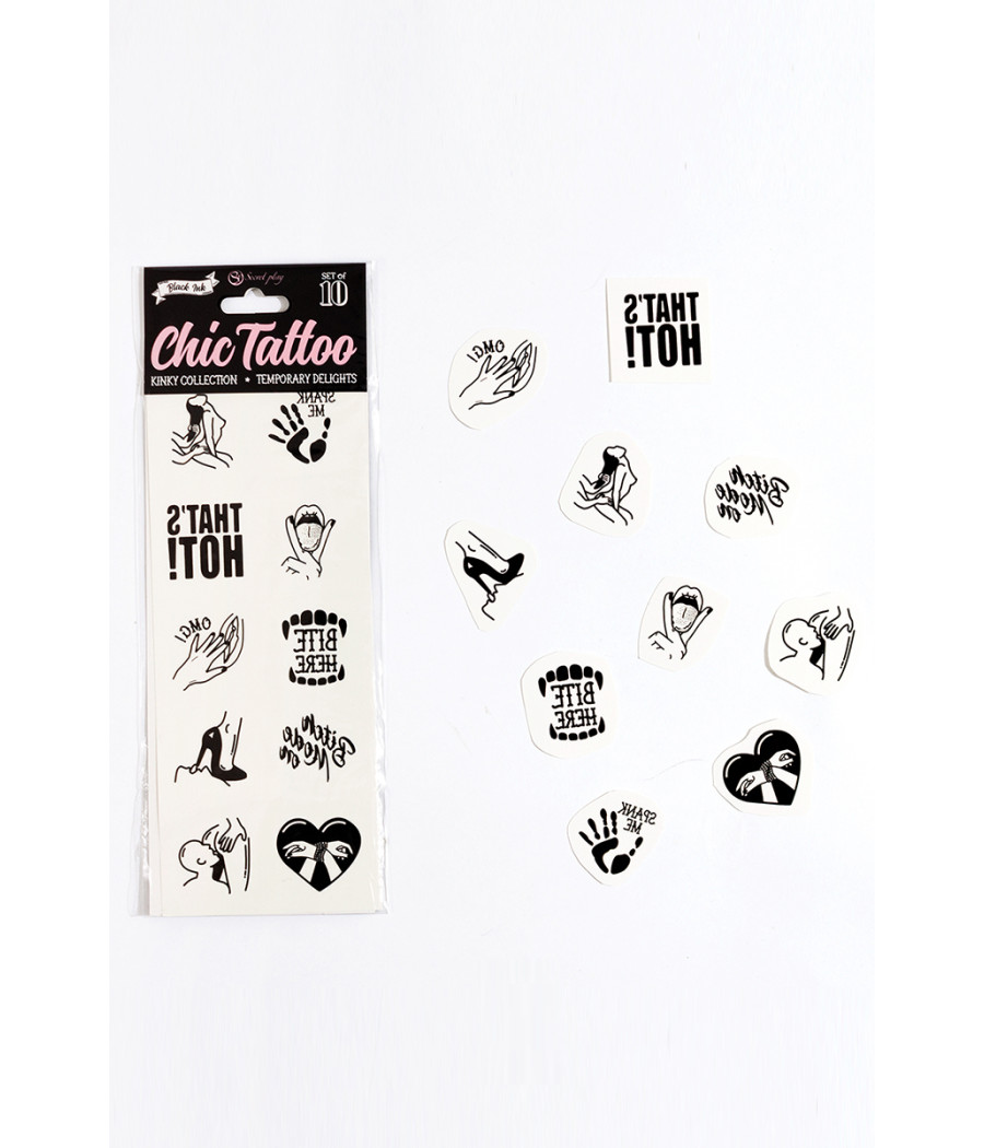 10 tatouages temporaires Kinky Collection - Secret Play 10 tatouages temporaires Kinky Collection - Secret Play