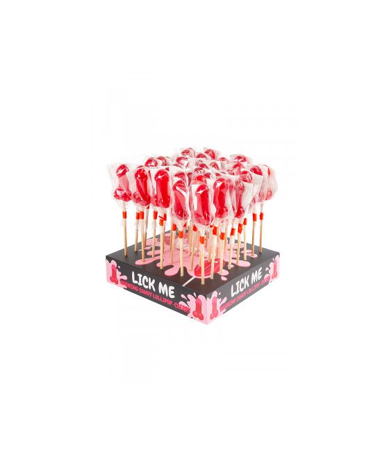 Présentoir de 40 sucettes pénis à la cerise avec effet chauffant épicé