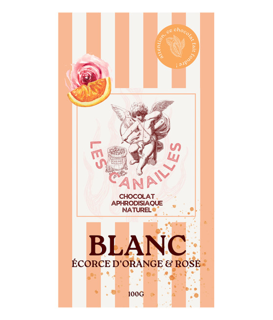 Chocolat blanc écorce d'orange et rose - Tablette 100g - Les canailles