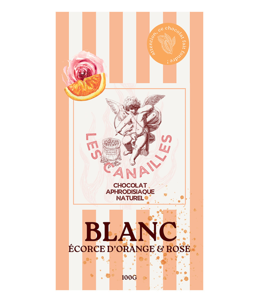 Chocolat blanc écorce d'orange et rose - Tablette 100g - Les canailles
