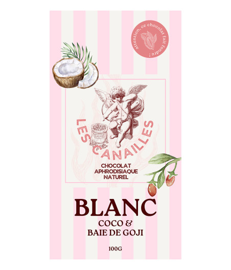 Chocolat blanc coco et baie de goji - Tablette 100g - Les canailles