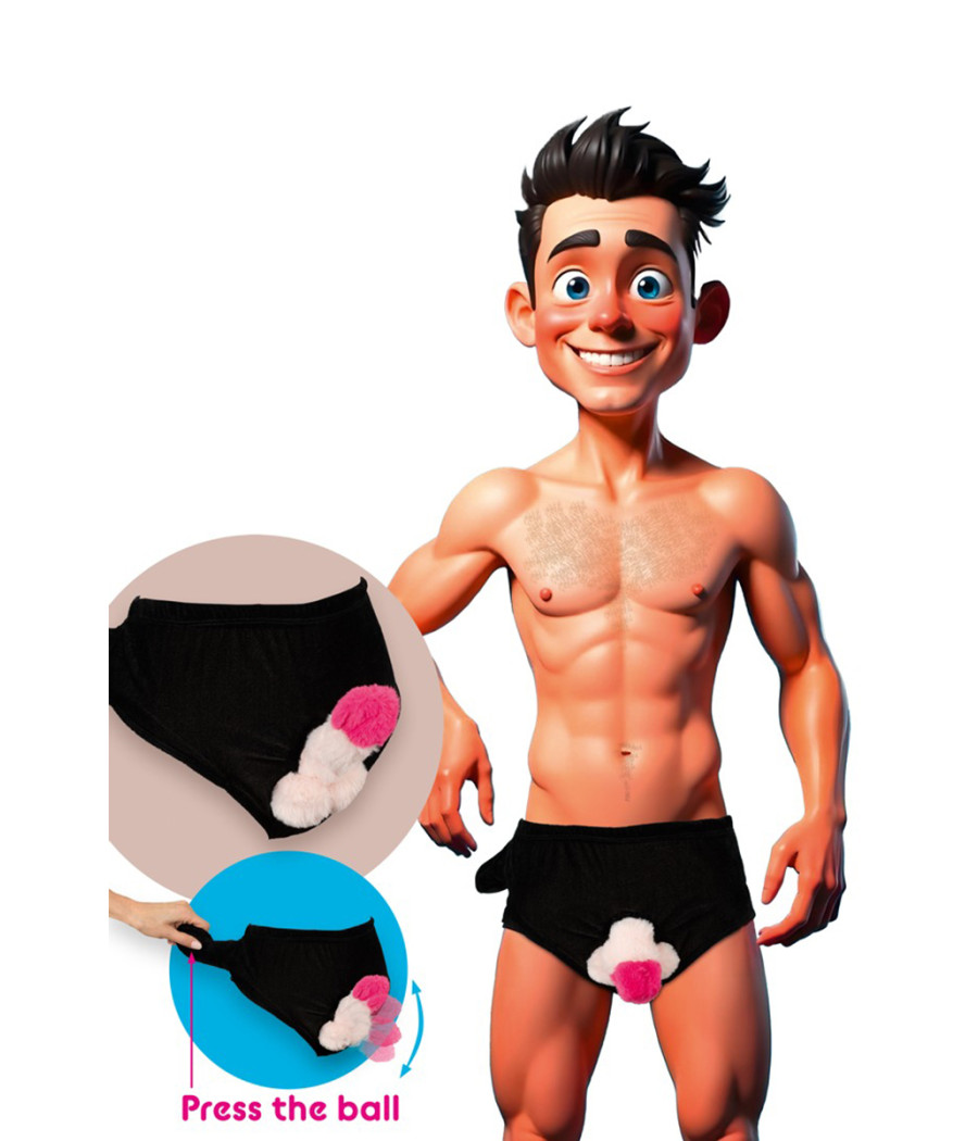 Slip avec pénis en peluche mobile