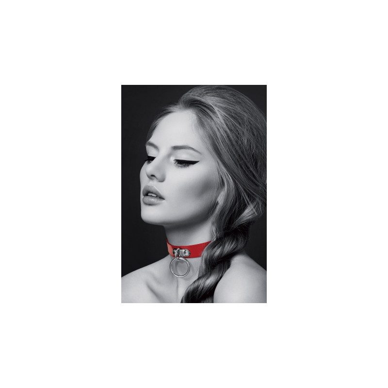 Collier Fetish rouge avec anneau - Bijoux Pour Toi