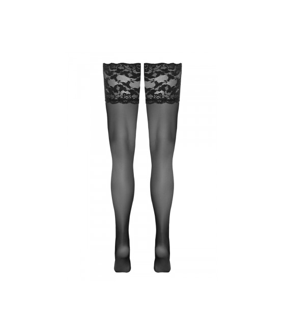 Bas autofixants large jarretière dentelle noir - Cotelli Legwear