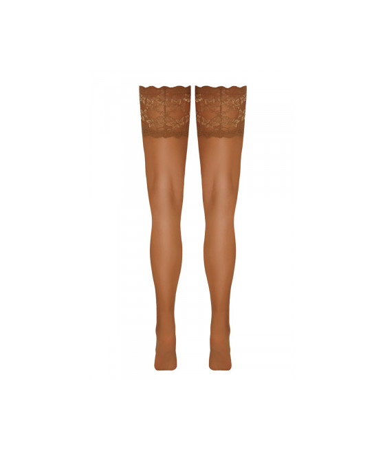 Bas autofixants large jarretière dentelle beige - Cotelli Legwear