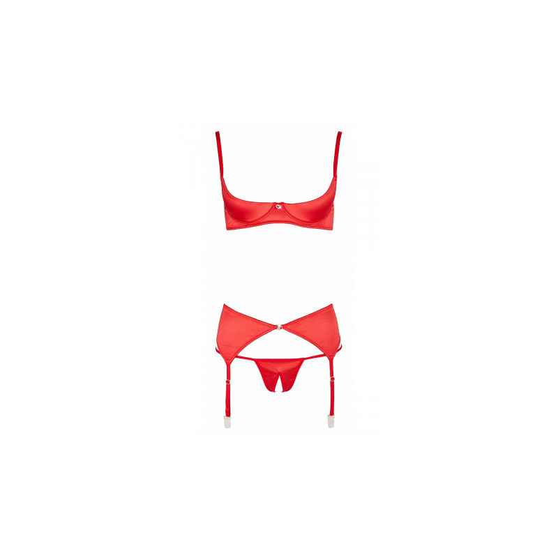 Ensemble lingerie 3 pièces ouvert rouge - Cottelli Lingerie