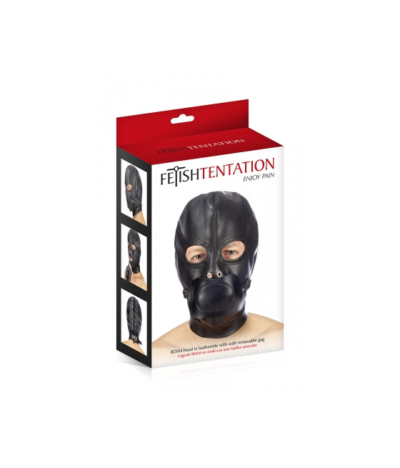 Cagoule BDSM simili cuir avec baillon amovible - Fetish Tentation Cagoule BDSM simili cuir avec baillon amovible - Fetish Tentation