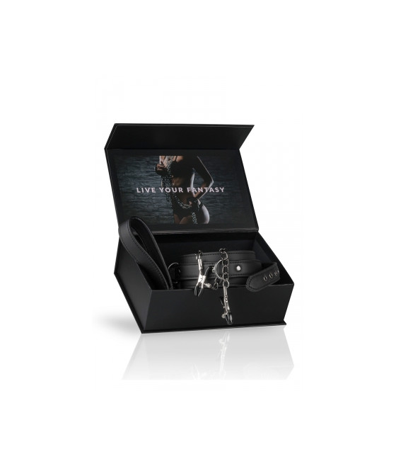 Collier cuir avec chaînes de seins - Easytoys Fetish Collection