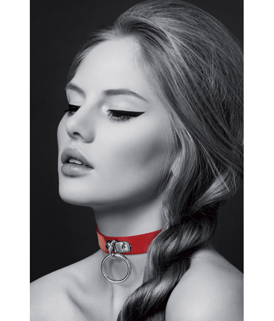 Collier Fetish rouge avec anneau - Bijoux Pour Toi