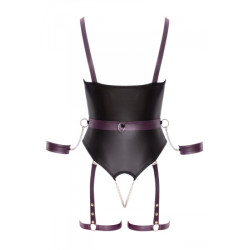 Body à jarretelles ouvert avec menottes - Cottelli Bondage