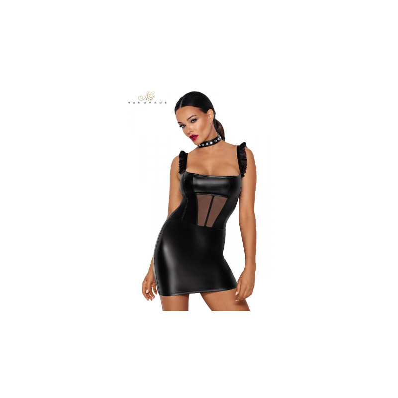 Robe courte wetlook et tulle F257