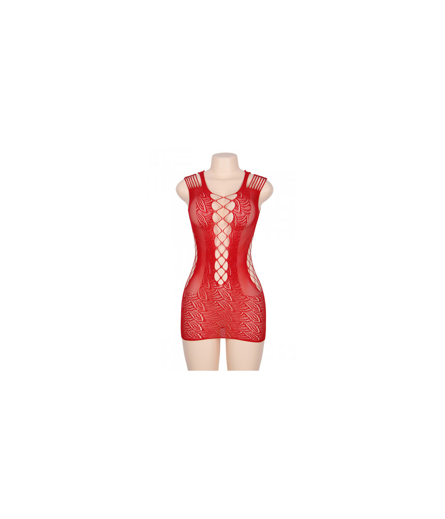 Robe rouge moulante ajourée filet Paris Hollywood