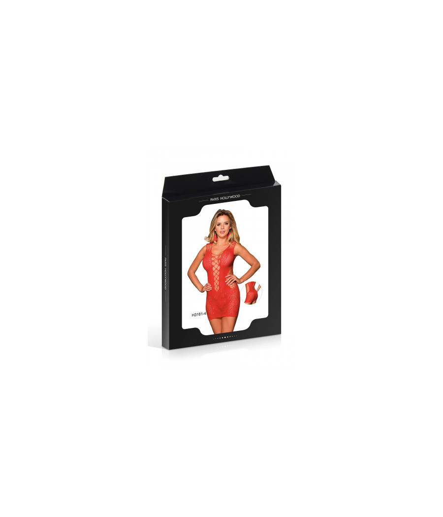 Robe rouge moulante ajourée filet Paris Hollywood