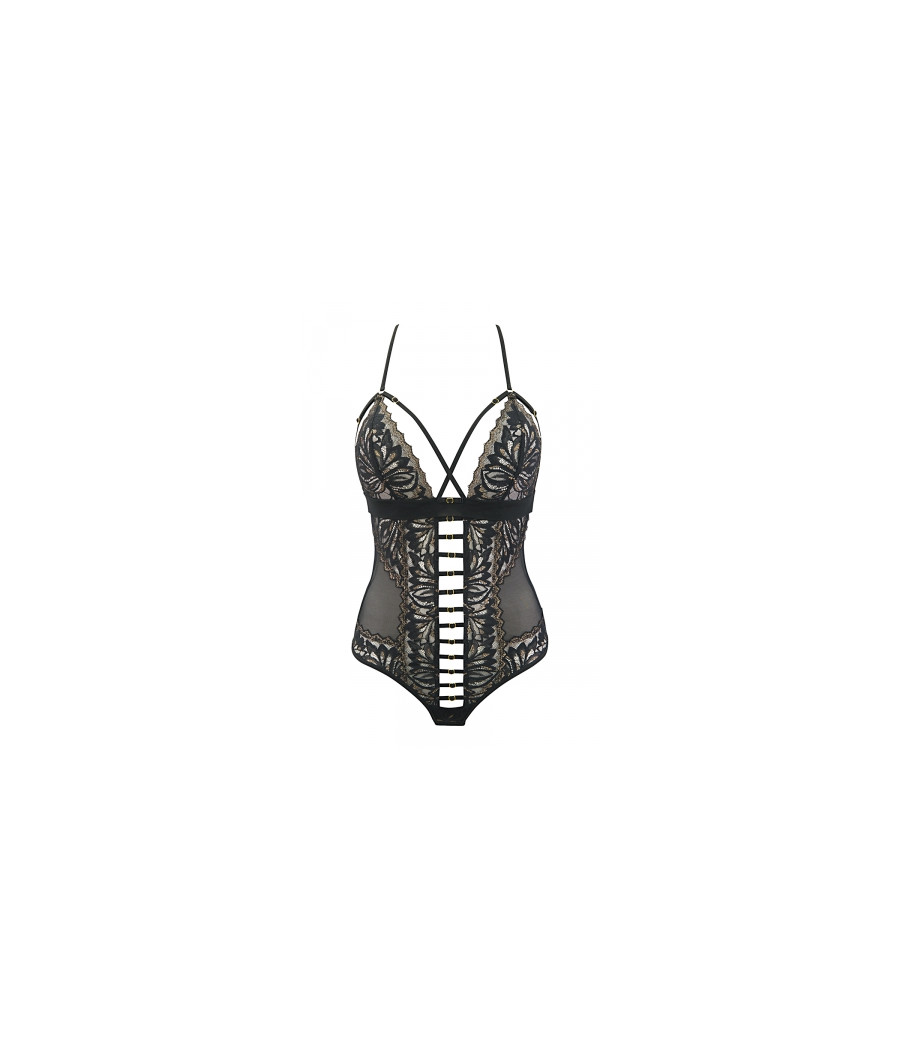 Body string tulle et dentelle noir V-10100 - Axami