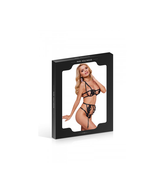 Ensemble ouvert soutien-gorge string et porte-jaretelles