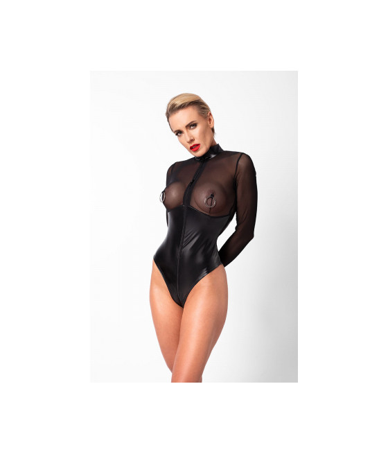 Body Edge zippé avec anneaux F321 wetlook et tulle