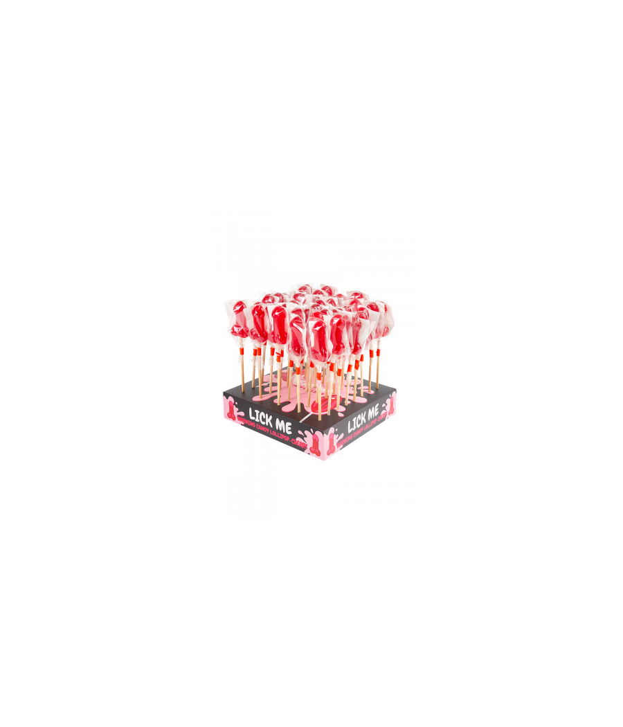Présentoir de 40 sucettes pénis à la cerise avec effet chauffant épicé