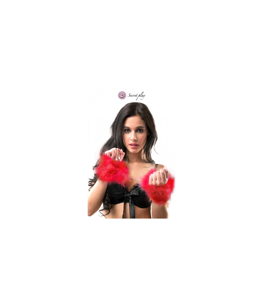 Menottes marabou rouge - Secret Play Menottes marabou rouge - Secret Play