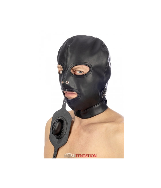 Cagoule BDSM simili cuir avec baillon amovible - Fetish Tentation
