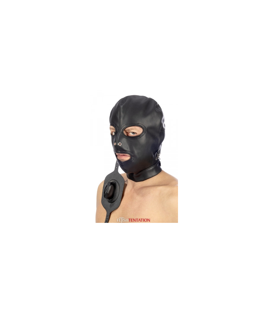 Cagoule BDSM simili cuir avec baillon amovible - Fetish Tentation