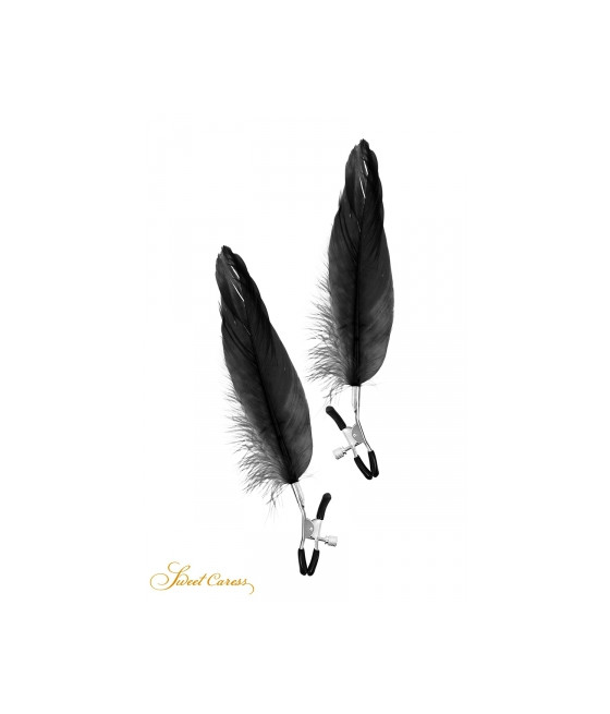 Pinces à seins plume noire - Sweet Caress