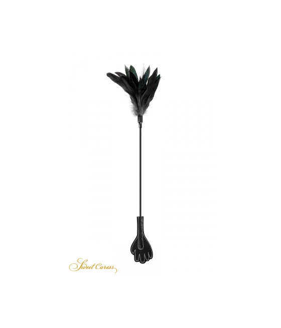Mini cravache main avec plumes noires - Sweet Caress