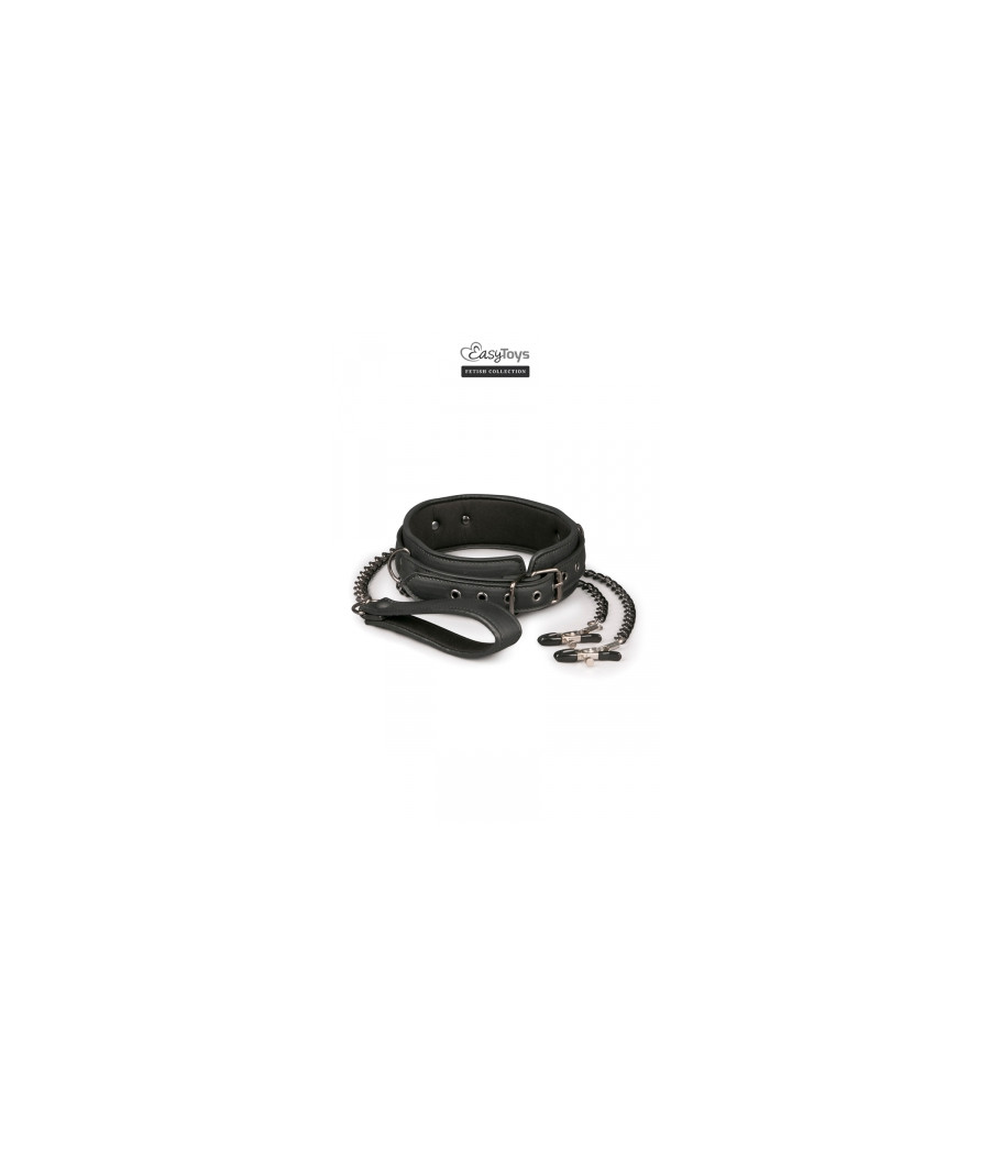 Collier cuir avec chaînes de seins - Easytoys Fetish Collection Collier cuir avec chaînes de seins - Easytoys Fetish Collection