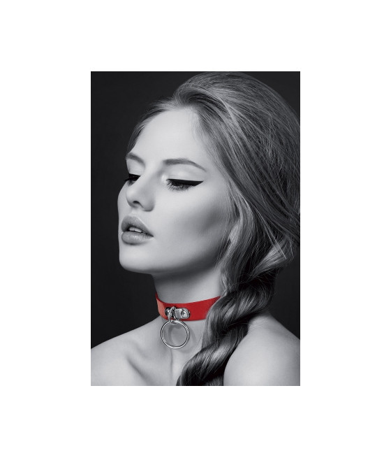 Collier Fetish rouge avec anneau - Bijoux Pour Toi