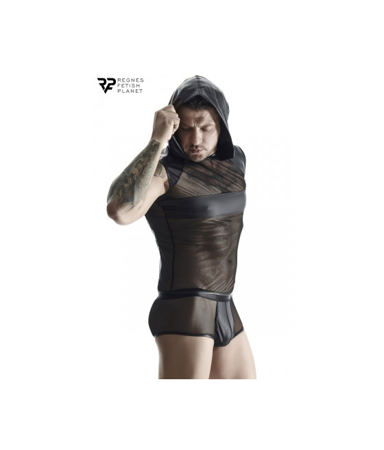 T-shirt à capuche wetlook et mesh - Regnes