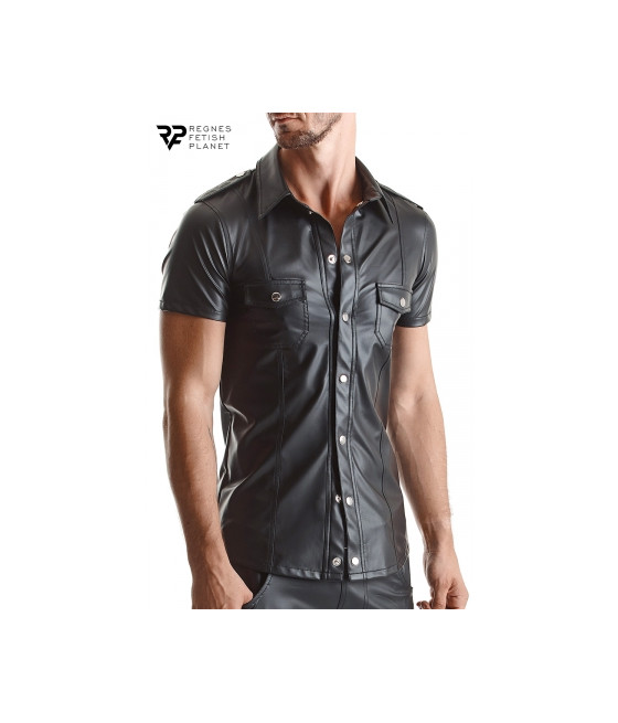 Chemise manches courtes wetlook noire Luca - Regnes