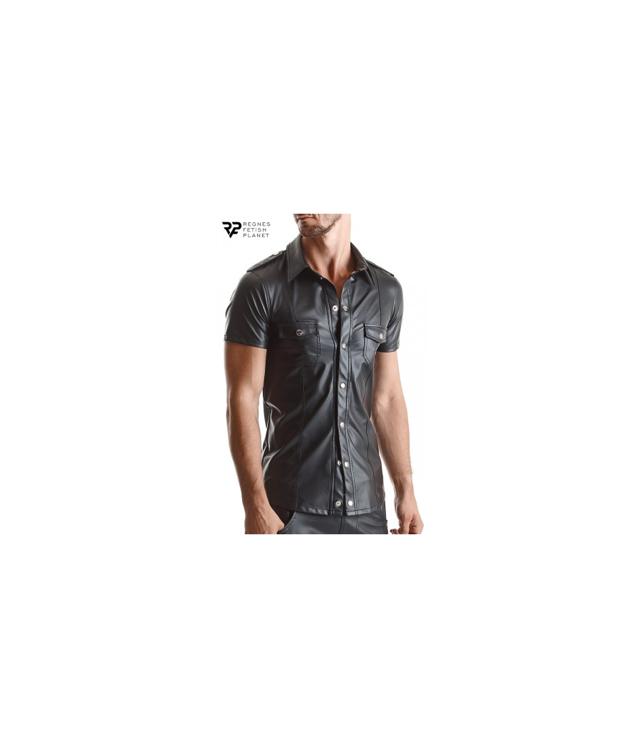 Chemise manches courtes wetlook noire Luca - Regnes Chemise manches courtes wetlook noire Luca - Regnes