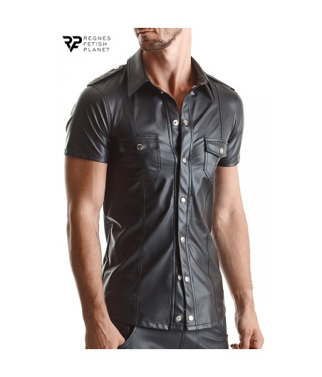Chemise manches courtes wetlook noire Luca - Regnes