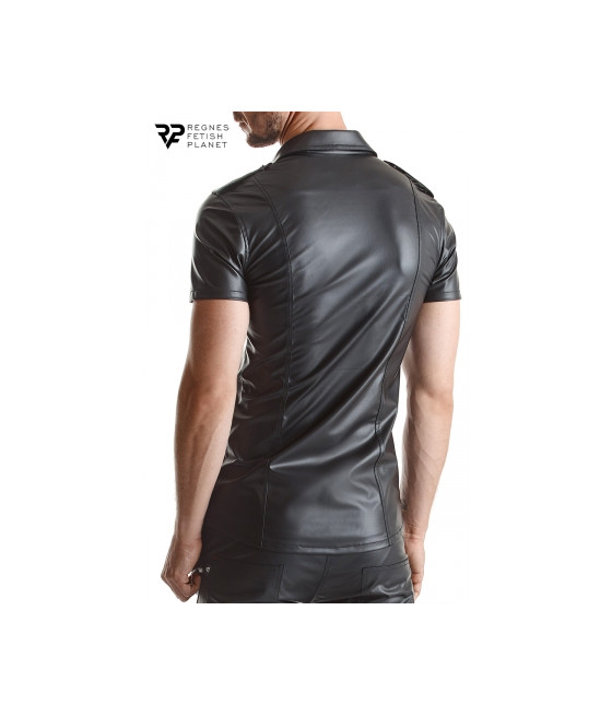 Chemise manches courtes wetlook noire Luca - Regnes