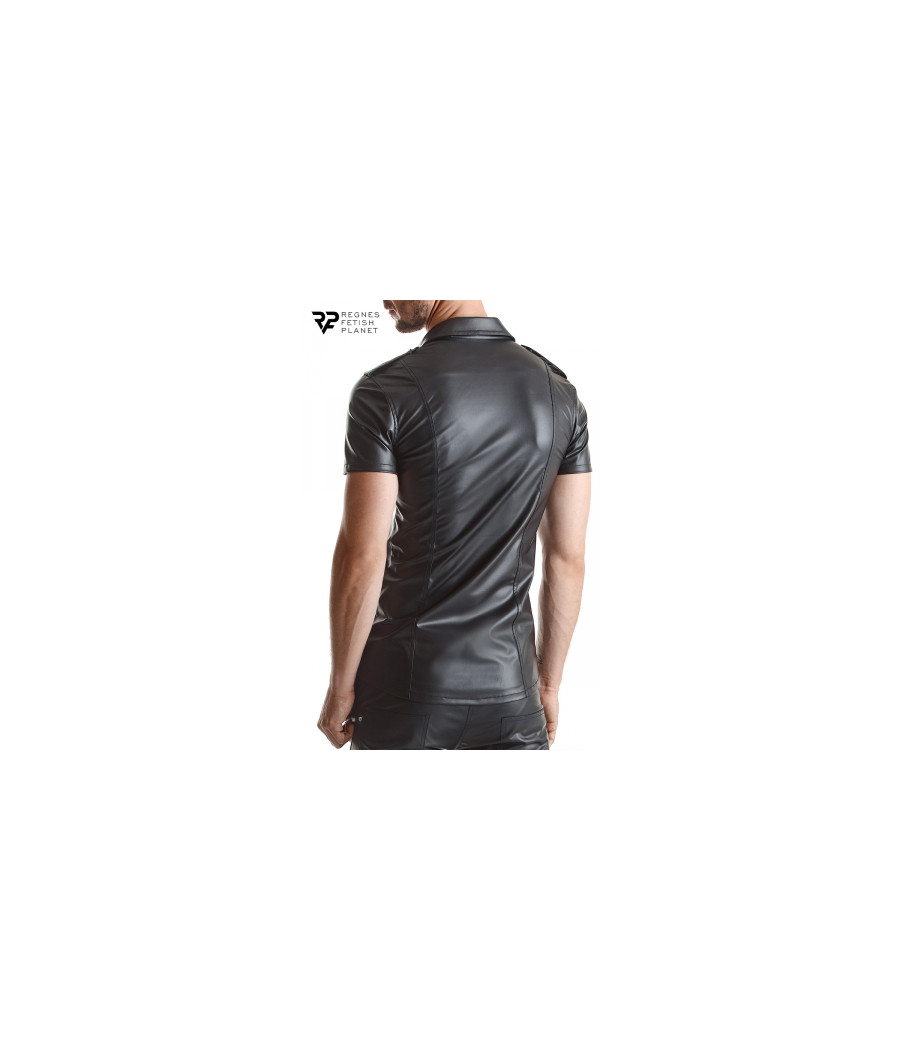 Chemise manches courtes wetlook noire Luca - Regnes