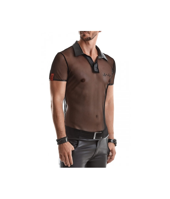 Polo en maille noire transparente - Regnes