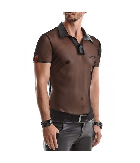 Polo en maille noire transparente - Regnes