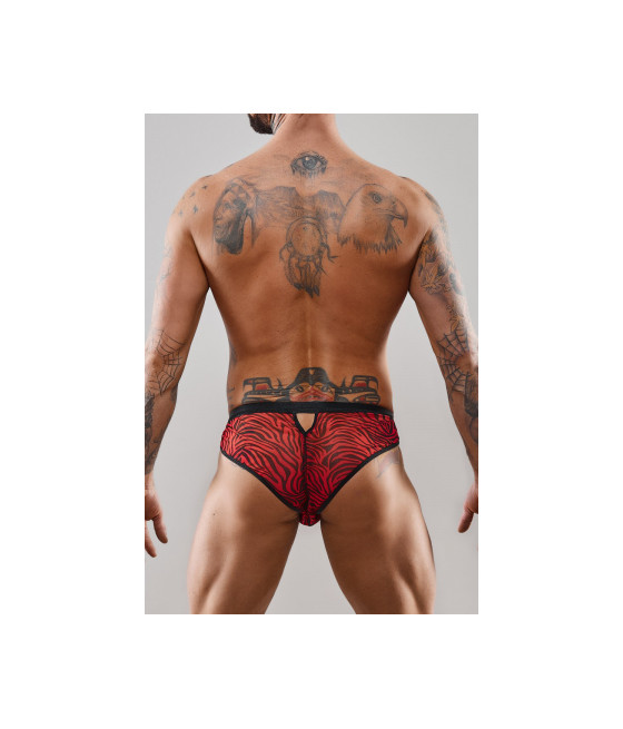 Slip type brésilien ouvert zébré rouge et noir - Regnes