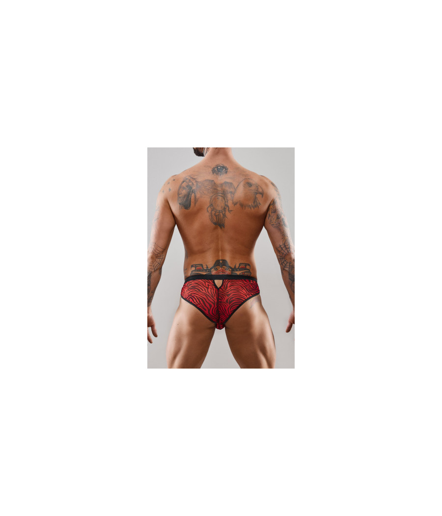 Slip type brésilien ouvert zébré rouge et noir - Regnes