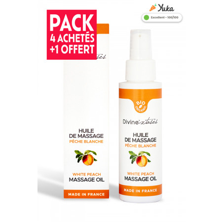 Pack 4 + 1 offert :  Huile de massage BIO pêche blanche