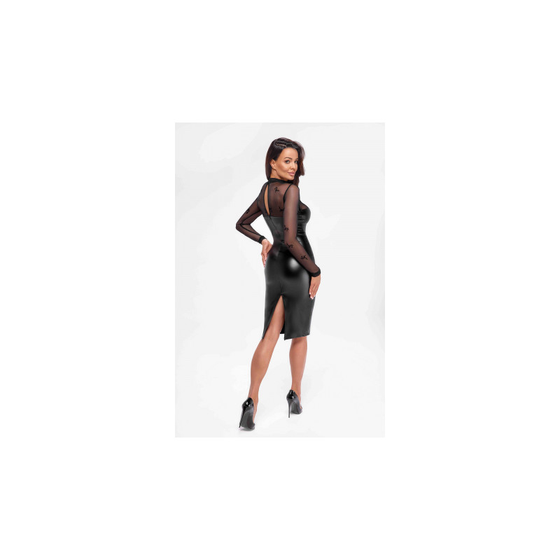 Robe moulante Sublime F310 wetlook et tulle floqué