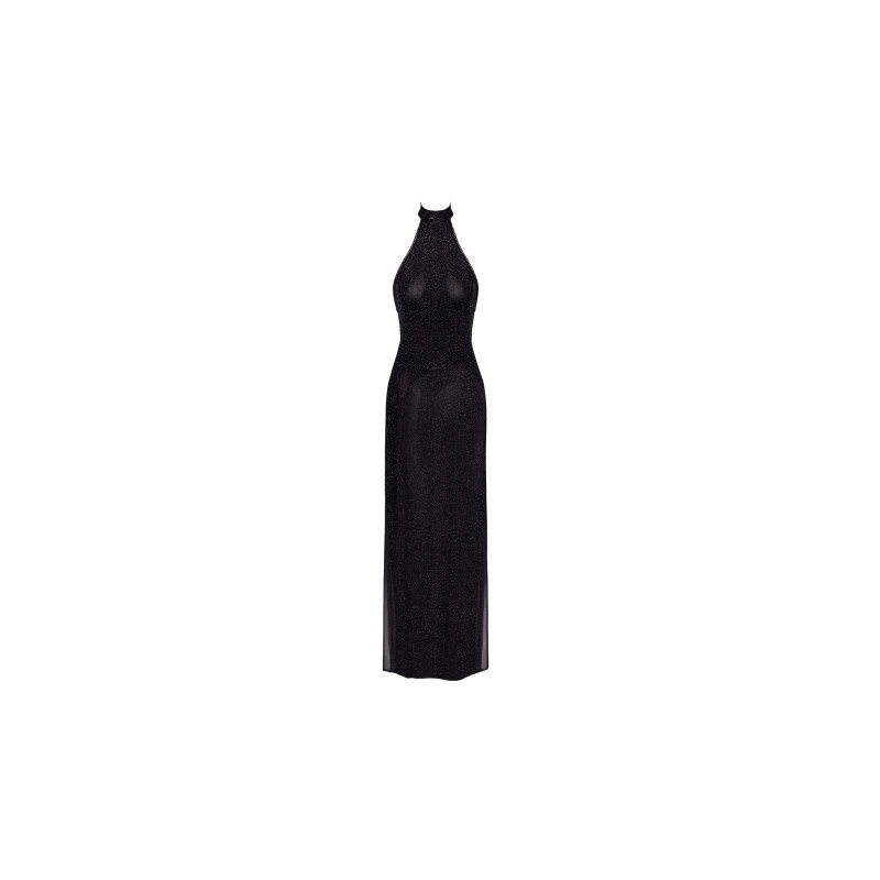 Robe longue en maille pailletée Onyx F372 - Noir Handmade