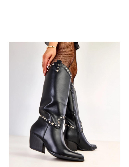 Bottes à talons Élégantes en Cuir Écologique Noires