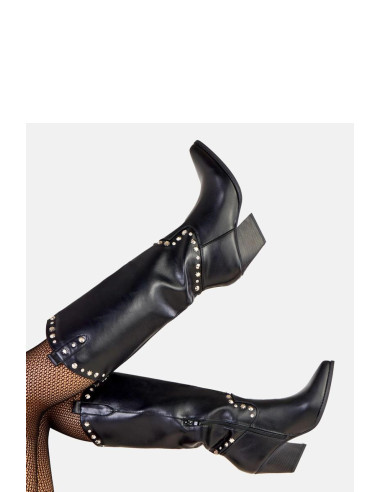Bottes à talons Élégantes en Cuir Écologique Noires