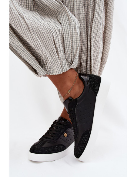 Baskets à plateforme Élégantes en Simili Cuir Noires