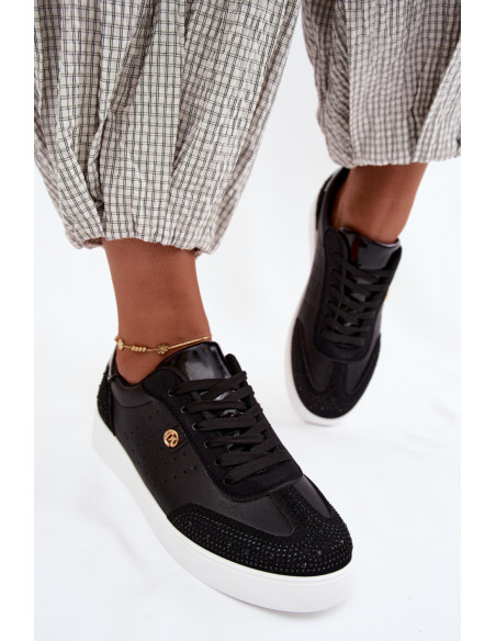 Baskets à plateforme Élégantes en Simili Cuir Noires