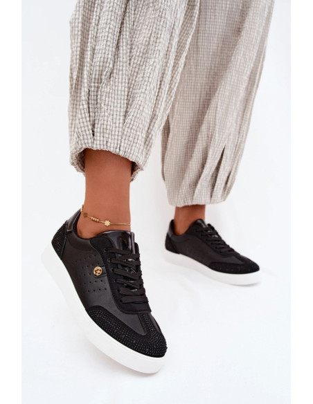 Baskets à plateforme Élégantes en Simili Cuir Noires
