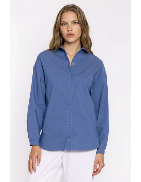 Chemise manche longue Classique en Coton Bleue