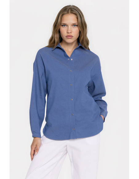Chemise manche longue Classique en Coton Bleue